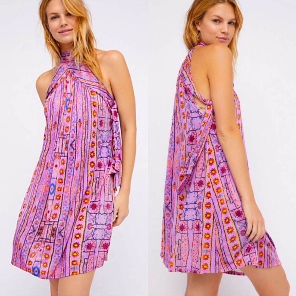 Free People Cheek to Cheek Mini Dress Small Purple Halter